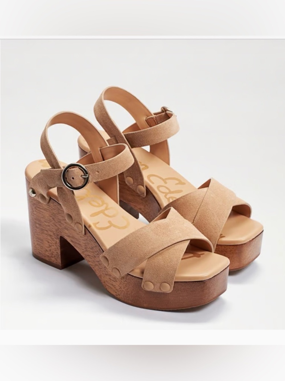 Sam Edelman JOSEFINE PLATFORM HEELED SANDAL Tan Suede Platform Clog Sandals 8.5